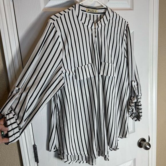 Moyabo Women’s 2XL Long Sleeve Blouse Black and White Striped - Picture 3 of 8